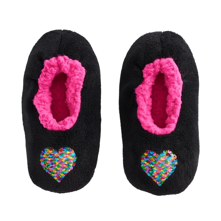 Girls 4-16 Reversible Sequin Fuzzy Babba Slippers, Size: S-m, Black