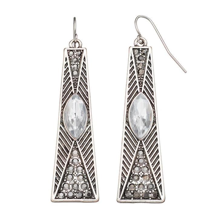 Marquise Stone Nickel Free Bar Drop Earrings, Women's, Silver