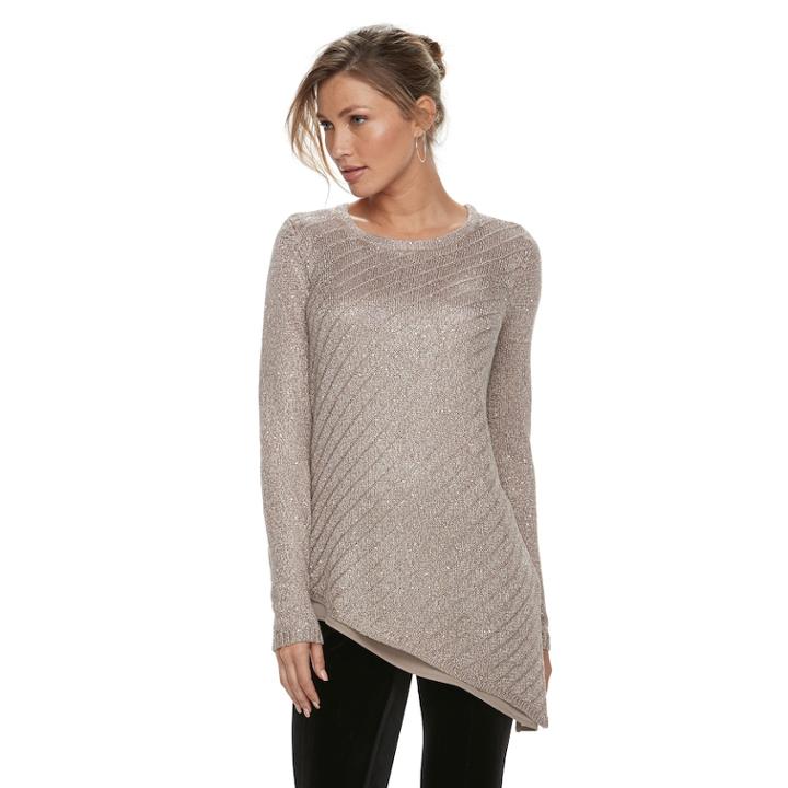 Women's Apt. 9&reg; Asymmetrical Sequin Crewneck Sweater, Size: Xxl, Brown Oth