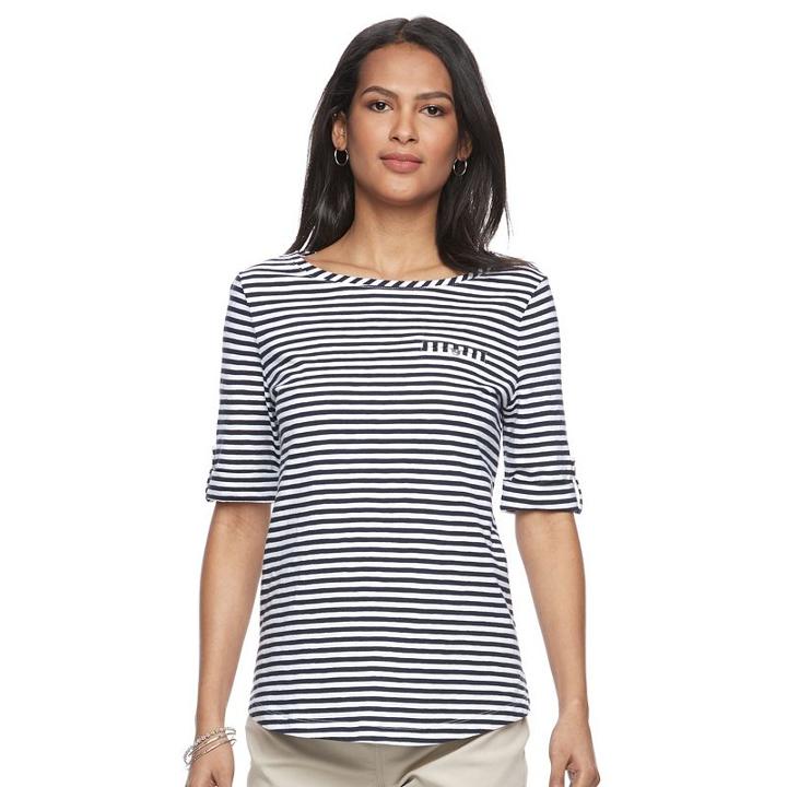 Women's Croft & Barrow&reg; Printed Slubbed Tee, Size: Xl, Blue