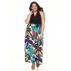 Plus Size Suite 7 Floral Halter Maxi, Women's, Size: 14 W, Black Tropical