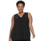 Plus Size Croft & Barrow&reg; Pintuck Crochet-trim Tank, Women's, Size: 3xl, Black