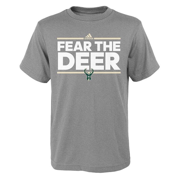 Adidas, Boys 8-20 Milwaukee Bucks Neue Phrase Tee, Boy's, Size: Xl(18/20), Grey