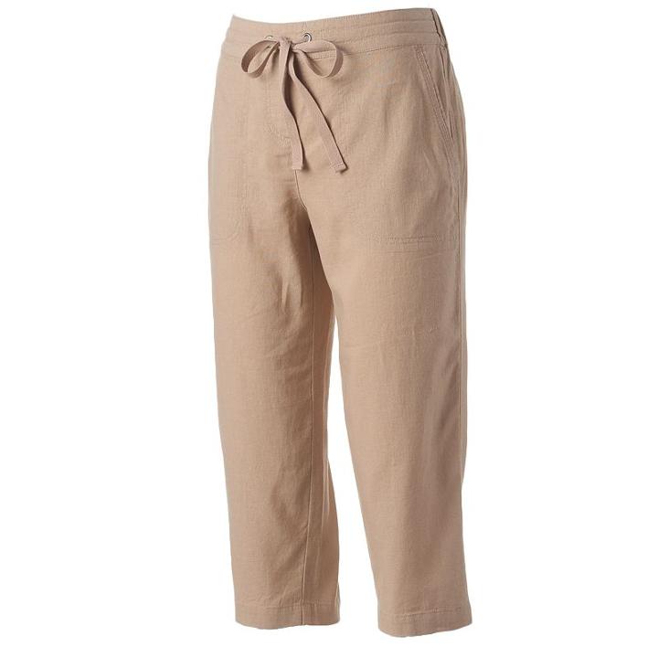 Petite Croft & Barrow&reg; Linen-blend Capris, Women's, Size: S Petite, Dark Beige