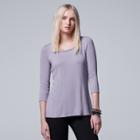 Women's Simply Vera Vera Wang Ribbed Crewneck Tee, Size: Medium, Med Purple