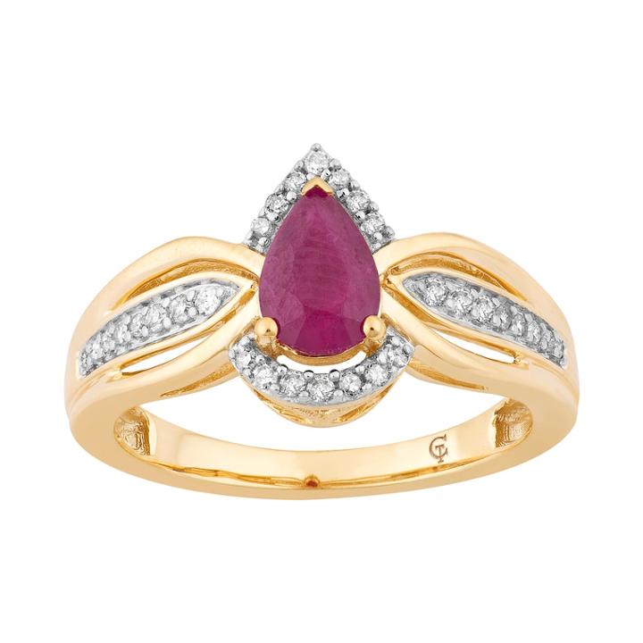 10k Gold Ruby & 1/6 Carat T.w. Diamond Teardrop Ring, Women's, Red