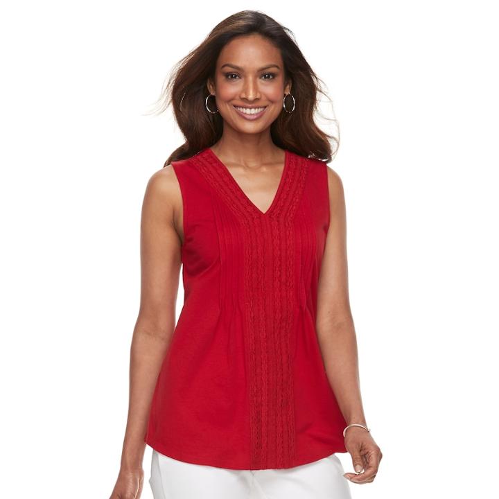 Women's Croft & Barrow&reg; Pintuck Crochet-trim Tank, Size: Xxl, Med Red