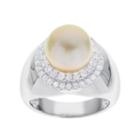 Pearlustre By Imperial Sterling Silver South Sea Cultured Pearl & White Zircon Ring, Women's, Size: 8, Yellow