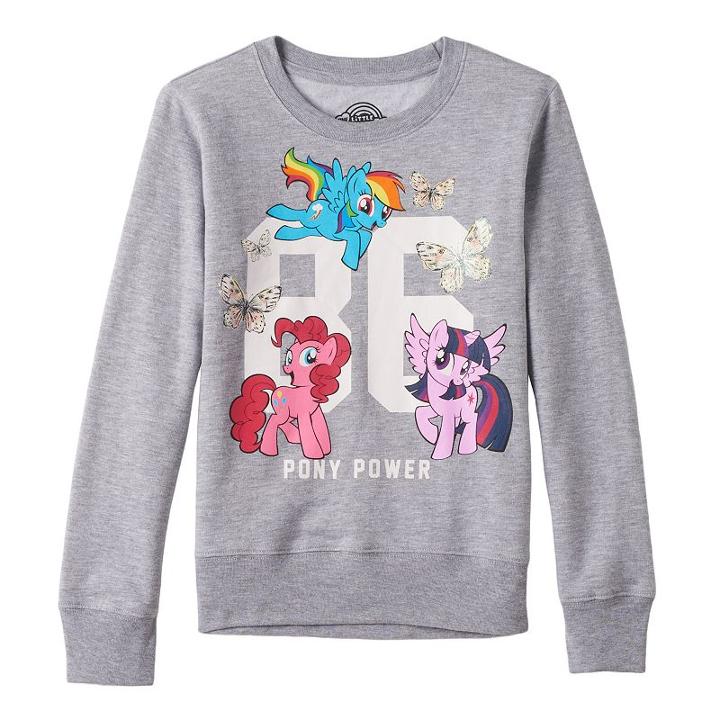 Girls 7-16 My Little Pony Rainbow Dash, Twilight Sparkle & Pinkie Pie Pony Power Fleece-lined Top, Girl's, Size: Large, Med Grey