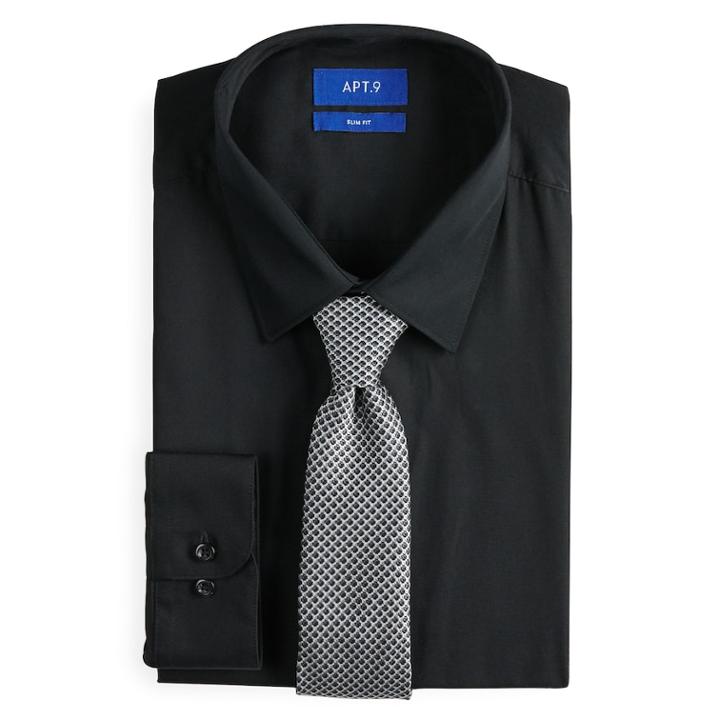 Men's Apt. 9&reg; Slim-fit Dress Shirt & Tie Set, Size: L-34/35, Black