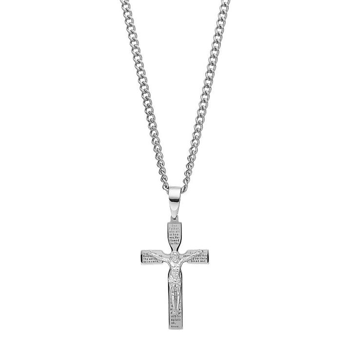 Men's Stainless Steel The Lord's Prayer Crucifix Pendant Necklace, White