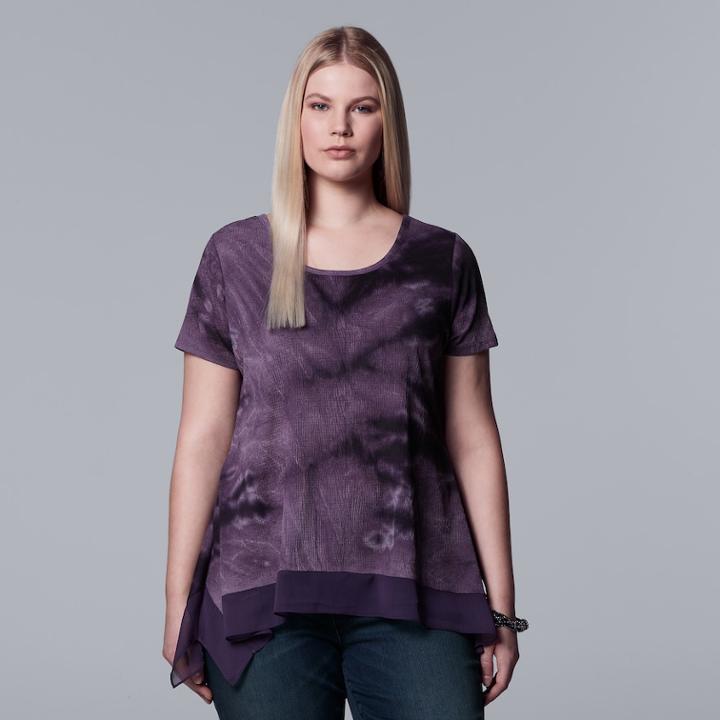 Plus Size Simply Vera Vera Wang Crinkle Tie-dye Hankerchief Tee, Women's, Size: 1xl, Purple