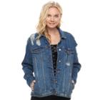 Juniors' Love, Fire Oversized Ripped Jean Jacket, Teens, Size: Xl, Dark Blue