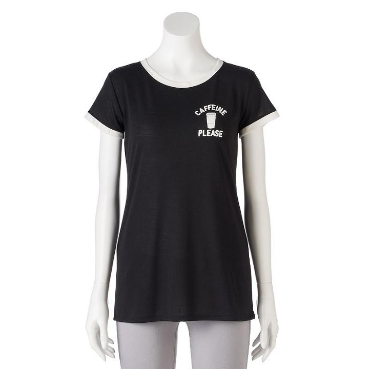 Juniors' The Print Shop Caffeine Please Ringer Graphic Tee, Teens, Size: Medium, Blue (navy)