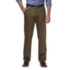 Men's Haggar Premium No Iron Khaki Stretch Classic-fit Pleated Pants, Size: 32x32, Med Brown