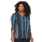 Plus Size Dana Buchman Pleated Splitneck Top, Women's, Size: 1xl, Blue