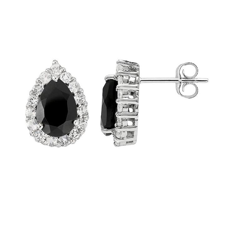 Sterling Silver Black Onyx And White Topaz Teardrop Stud Earrings, Women's