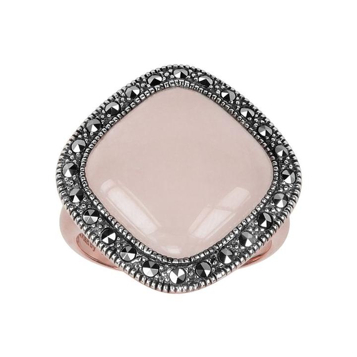Lavish By Tjm 14k Rose Gold Over Silver And Sterling Silver Rose Quartz Ring - Made With Swarovski Marcasite, Women's, Size: 8, Red