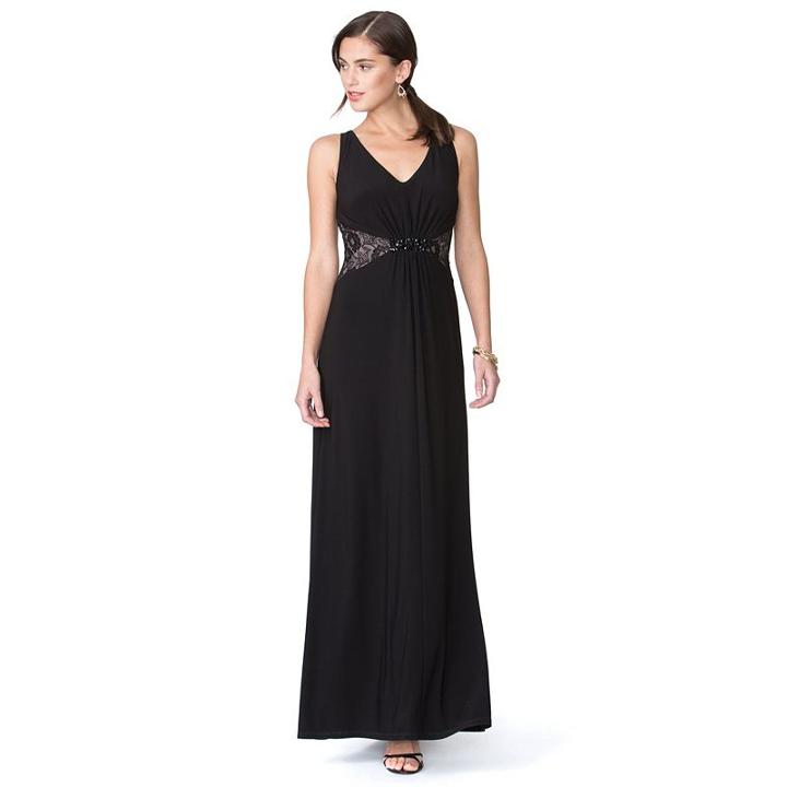Women's Chaps Lace-trimmed Jersey Evening Gown, Size: 2, Black