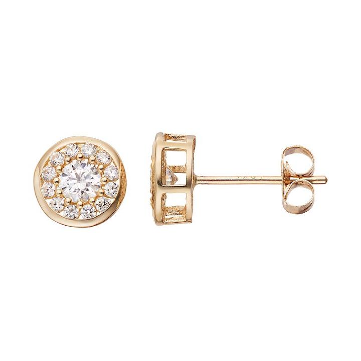 Gold 'n' Ice 10k Gold Cubic Zirconia Halo Stud Earrings, Women's, White