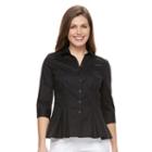 Dana Buchman, Petite Pleated Peplum Shirt, Women's, Size: M Petite, Black