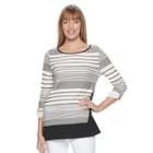 Women's Dana Buchman Striped Roll-tab Top, Size: Large, White