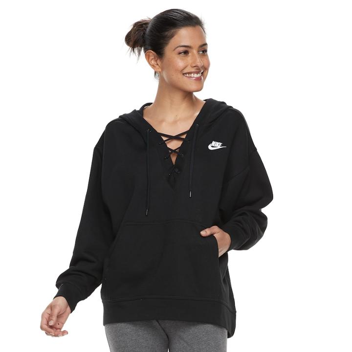 Women's Nike Sportswear Lace-up Hoodie, Size: Small, Grey (charcoal)