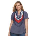 Plus Size World Unity Solid Tee & Printed Scarf, Women's, Size: 3xl, Dark Blue