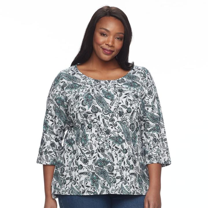 Plus Size Croft & Barrow&reg; Button Sleeve Top, Women's, Size: 1xl, Light Grey