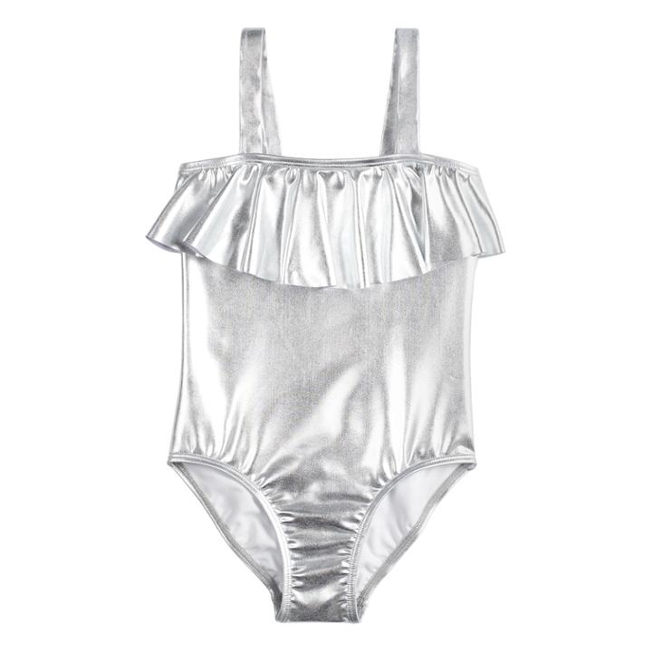 Girls 7-16 So&reg; Shine Bright Ruffled One-piece Swimsuit, Size: 5-6, Silver