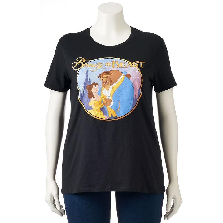 Disney's Juniors' Plus Size Beauty And The Beast Graphic Tee, Girl's, Size: 2xl, Black