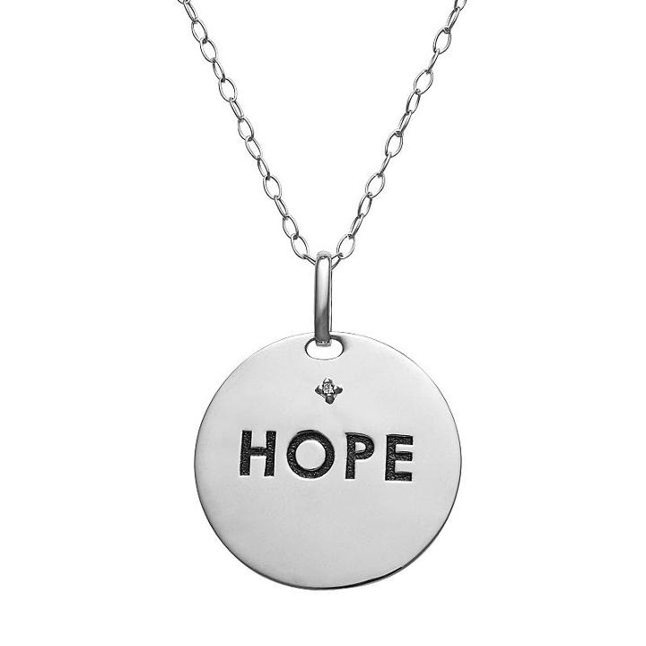 Sterling Silver Hope Disc Pendant Necklace, Women's, Size: 18, Grey