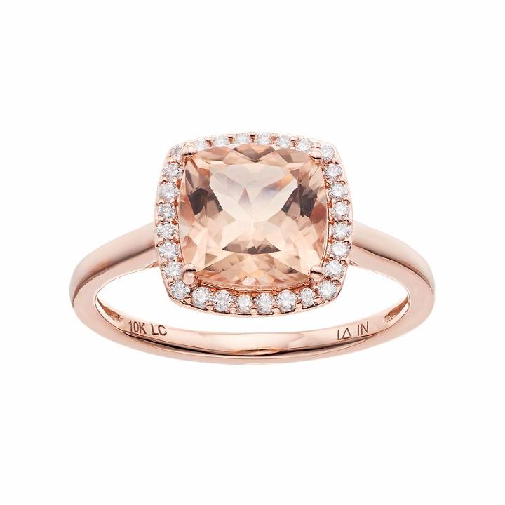Lc Lauren Conrad 10k Rose Gold Morganite & 1/8 Carat T.w. Diamond Cushion Halo Ring, Women's, Pink