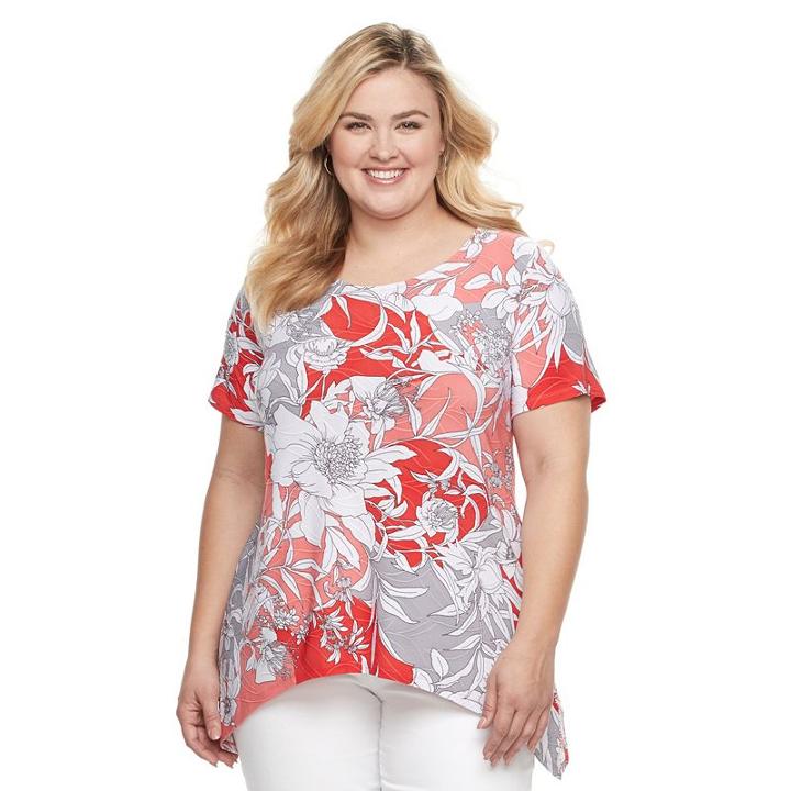 Plus Size Croft & Barrow&reg; Shark-bite Jacquard Tee, Women's, Size: 2xl, Lt Orange