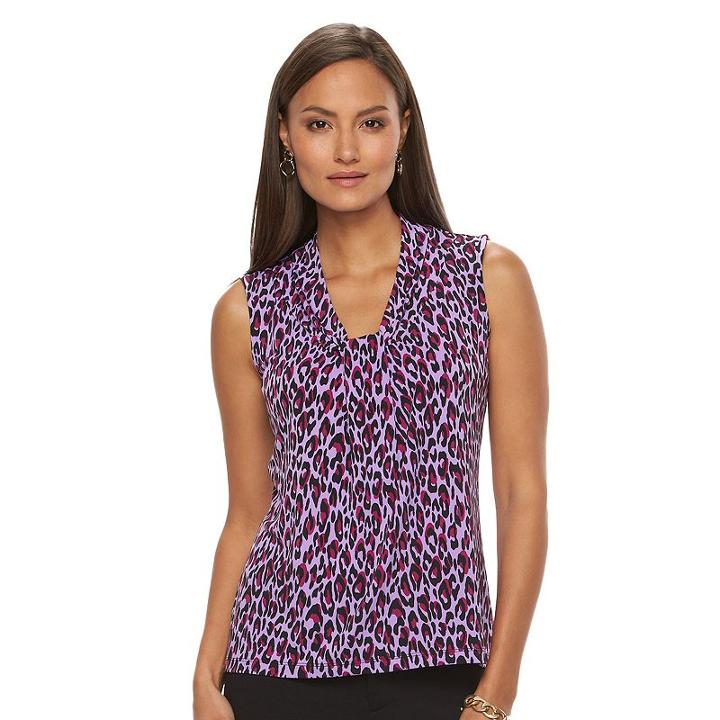 Petite Dana Buchman Knotted V-neck Top, Women's, Size: M Petite, Dark Pink