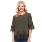 Juniors' Trixxi Satin Lace Elbow Sleeve Top, Teens, Size: Large, Med Green