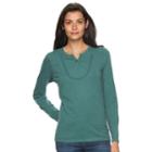 Women's Woolrich Tall Pine Embroidered Henley, Size: Medium, Dark Green
