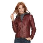 Women's Sebby Collection Hooded Faux-leather Jacket, Size: Large, Red