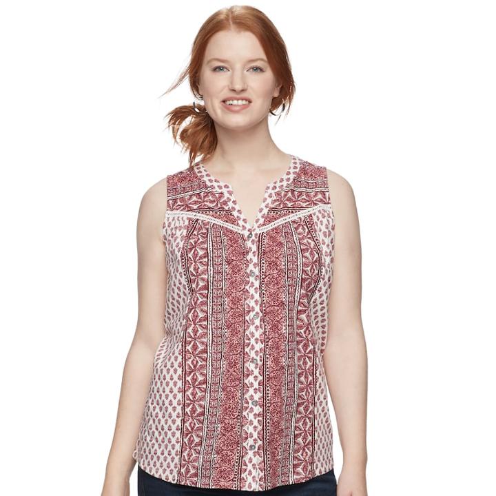 Women's Sonoma Goods For Life&trade; Printed Tank, Size: Xs, Dark Red