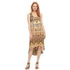 Women's World Unity Print High-low Shift Dress, Size: Large, Beig/green (beig/khaki)