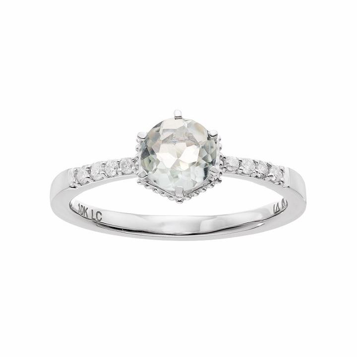 Lc Lauren Conrad 10k White Gold Green Quartz & 1/10 Carat T.w. Diamond Ring, Women's, Size: 8