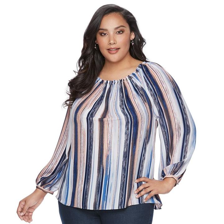 Plus Size Jennifer Lopez Striped High-low Top, Women's, Size: 3xl, Blue