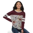 Juniors' Rewind Knit-to-woven Long Sleeve Tee, Teens, Size: Medium, Dark Red