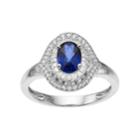 Sterling Silver Lab-created Blue & White Sapphire Oval Halo Ring, Women's, Size: 7