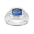 Men's Sterling Silver Lab-created Sapphire & Diamond Accent Ring, Size: 9, Blue