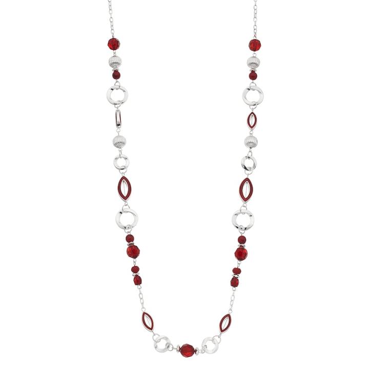 Red Bead Circle Link Long Necklace, Women's