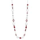 Red Bead Circle Link Long Necklace, Women's