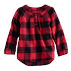 Baby Girl Jumping Beans&reg; Plaid Lurex Henley, Size: 12 Months, Med Red