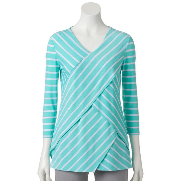 Women's Croft & Barrow&reg; Pieced Tiered V-neck Tee, Size: Medium, Turquoise/blue (turq/aqua)