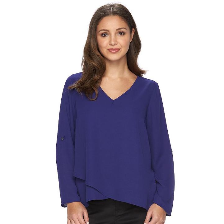 Petite Apt. 9&reg; Georgette Tulip-hem Top, Women's, Size: L Petite, Drk Purple